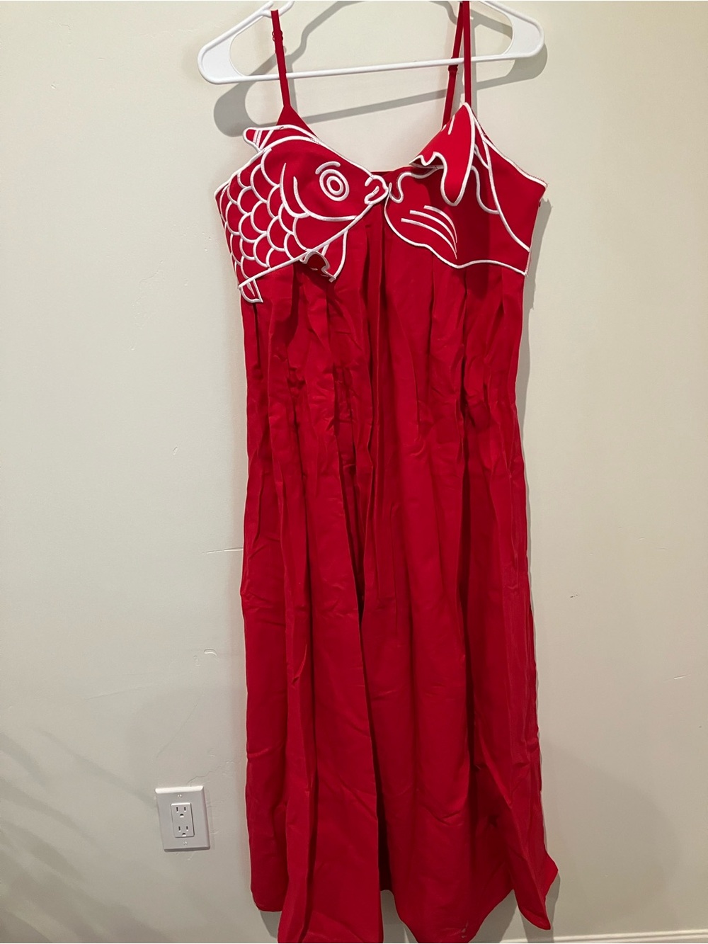 Handmade Koi Fish Red Maxi Dress with Novelty Bodice